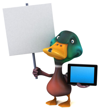 平板电脑有趣的鸭子三维插图鸭子鸟嘴动物