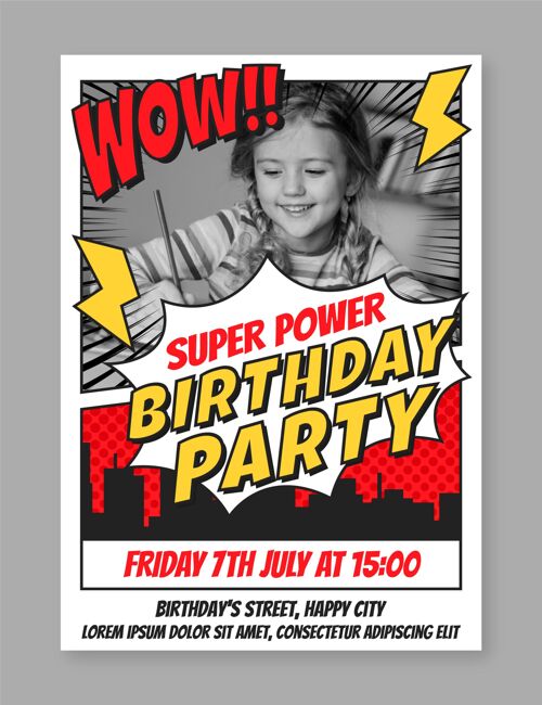 生日派对有机平面超级英雄生日请柬模板准备印刷生日超级英雄