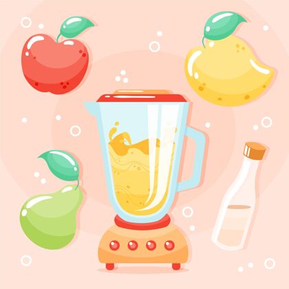 健康手绘果汁在搅拌机玻璃插图可口健康饮料玻璃搅拌机