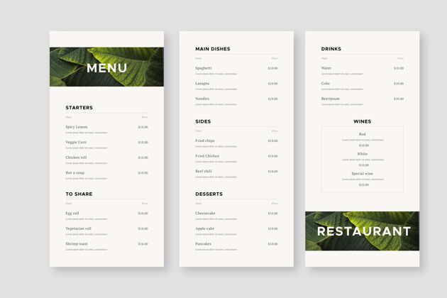 极简主义极简餐厅菜单模板厨师饮食餐厅