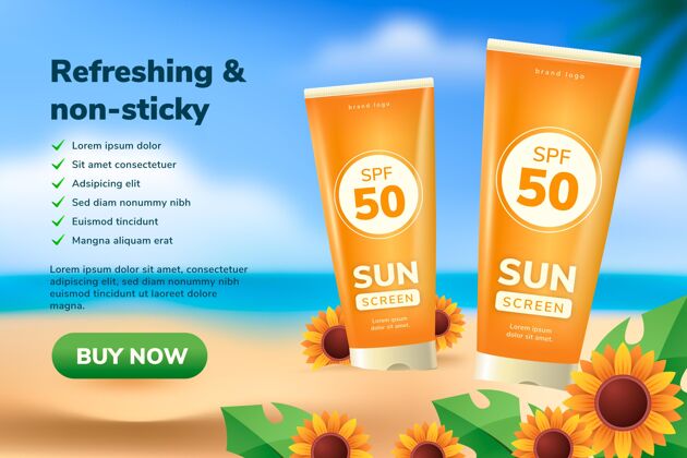 逼真海滩上逼真的防晒宣传片促销保护阳光