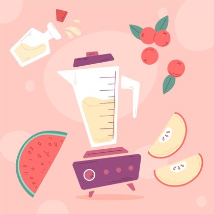 健康平面果汁在搅拌机玻璃插图可口美味水果