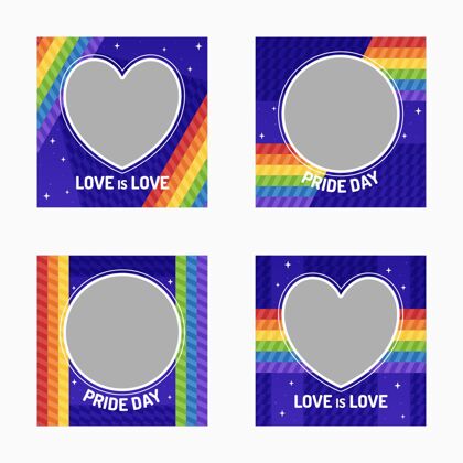 社交媒体模板扁平骄傲日社交媒体框架集合包装女同性恋同性恋