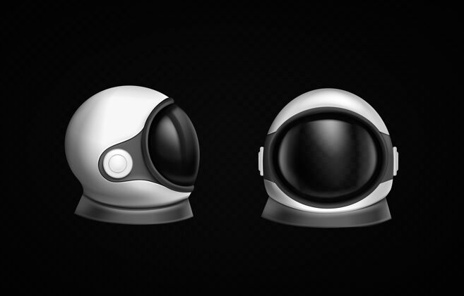 面具宇航员头盔宇航员宇航服前视图和侧视图黑色隔离配件探索制服