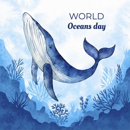 水彩画手绘水彩画世界海洋日插画手绘海洋日生态
