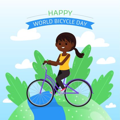 清洁卡通世界自行车日插画活动环保环保