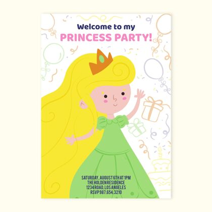 庆祝手绘儿童公主生日请柬生日孩子们准备打印