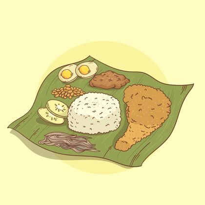 膳食手绘nasilemak插图东方食谱传统