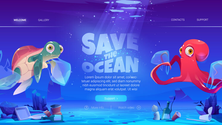 塑料把海龟和章鱼放在塑料袋里 把垃圾放在海上 拯救海洋网站动物景观灾难