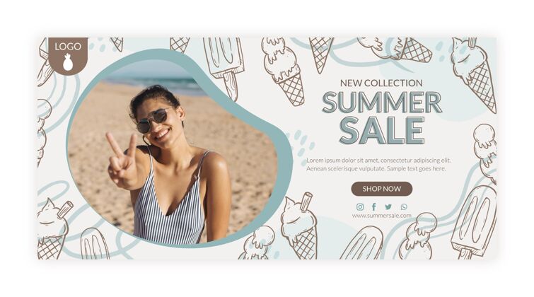 夏季销售手绘夏季销售横幅与照片横幅特价购物