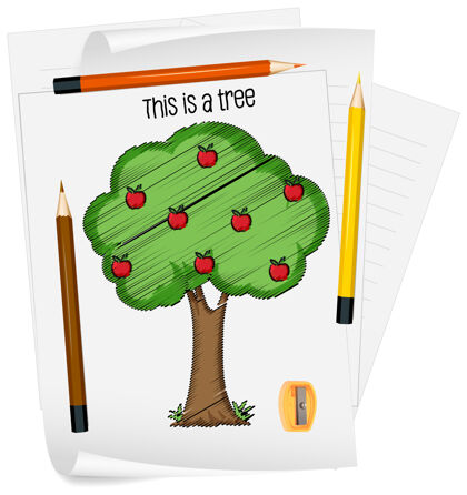 空白在纸上画苹果树苹果线条卡通