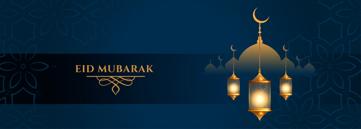 摘要开斋节穆巴拉克灯笼和清真寺节日横幅神圣穆巴拉克庆典