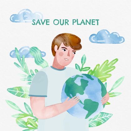植物手绘水彩画世界环境日拯救地球插图6月5日水彩画环境