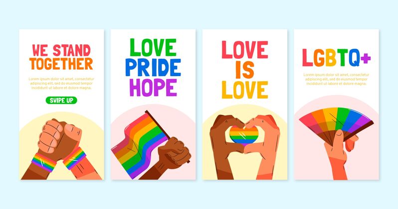 Lgbt有机平面自豪日instagram故事系列设置彩虹旗帜酷儿