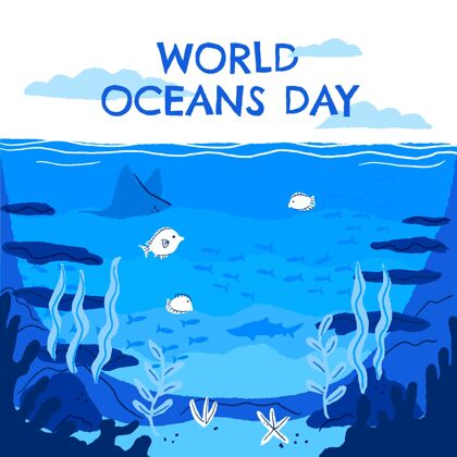 生态系统手绘世界海洋日插图庆典活动地球