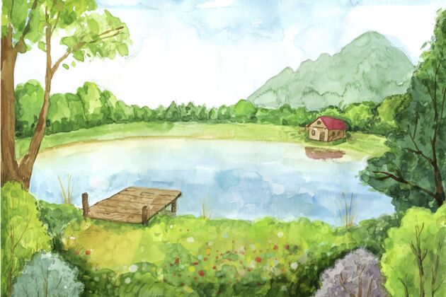 手绘手绘水彩夏季背景视频通话夏天季节墙纸