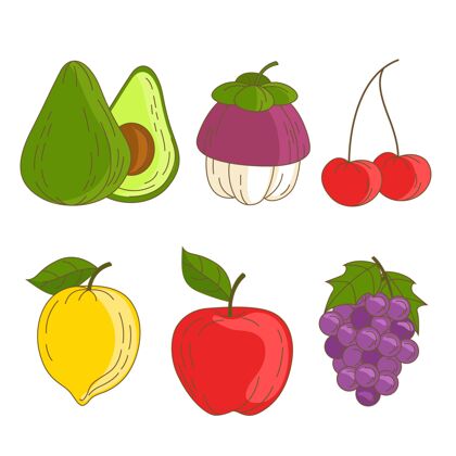 包装一套手绘的美味水果食品健康饮食