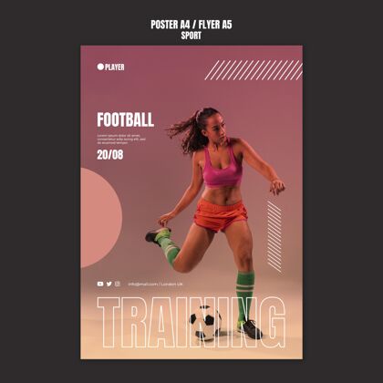 海报运动海报模板与女子踢足球的照片打印模板健身健康