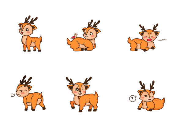 透明可爱的小鹿在不同的动作平面集小鹿卡通人物可爱的森林动物在一个透明的圣诞优雅森林