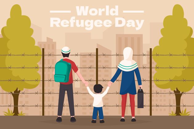 暴力有机平面世界难民日插画世界难民日难民迫害