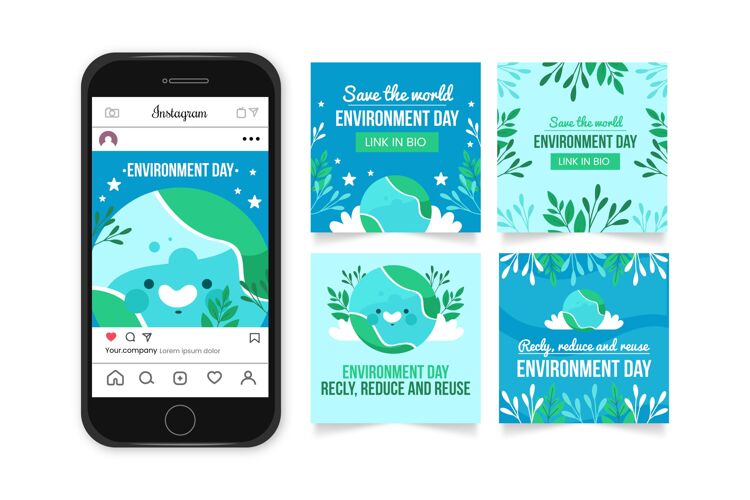 包装平面世界环境日instagram帖子集动物花卉全球