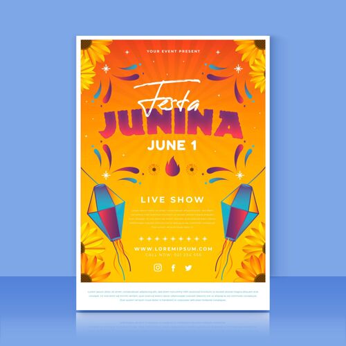 传单梯度festajunina垂直海报模板活动巴西junina节传单