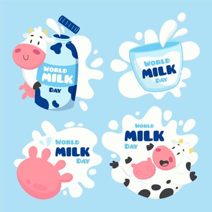 营养手绘世界牛奶日徽章收藏分类手绘标签收集