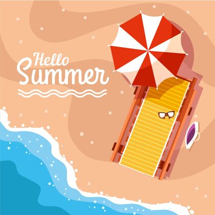 季节平面夏季插图夏天夏天的海滩平坦的设计