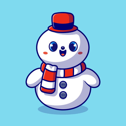 寒假可爱的雪人卡通寒假按钮欢呼寒冷