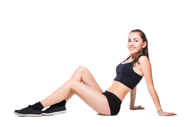 能量健身女做伸展运动隔离在白色背景女性锻炼年轻
