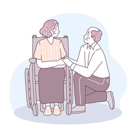 女人爷爷跪下来说我爱坐在轮椅上的奶奶祖父母祖母祖母