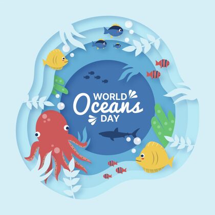环境世界海洋日纸制插图海洋日生态系统全球