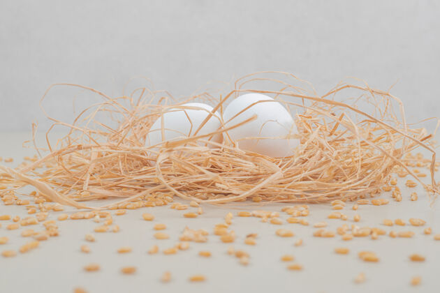 鸡蛋一对棕色的鸡蛋在白色的表面蛋壳食物蛋白质