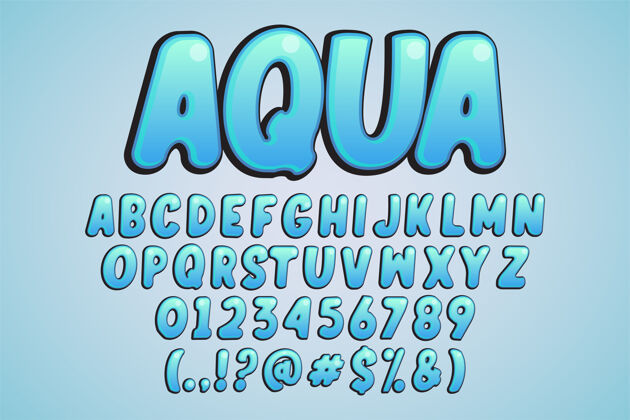 可爱水 现代卡通字母风格的辉光字体效果浅绿色蓝色