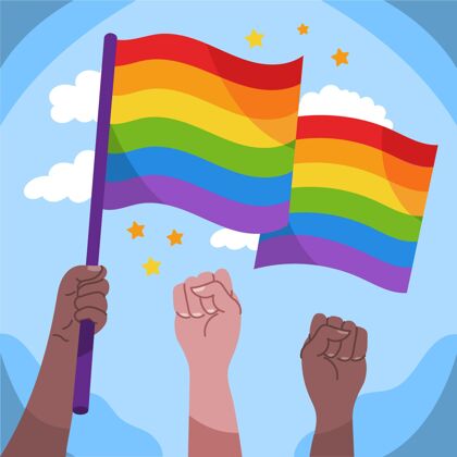 手绘手绘骄傲日旗帜插图彩虹旗骄傲女同性恋