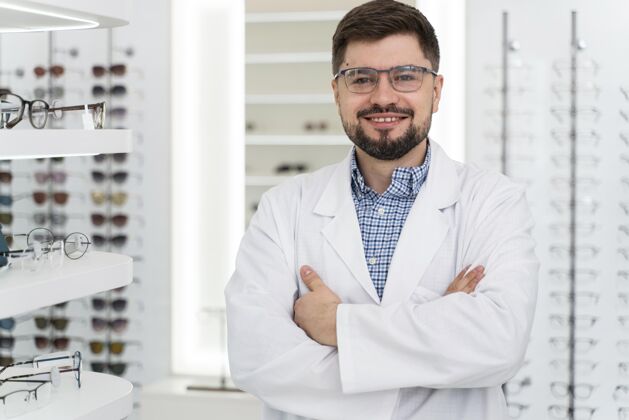 眼镜商眼镜医生在商店眼镜验光师成人