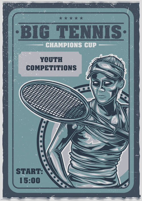 优胜者女孩打网球插画海报网球聚会健康