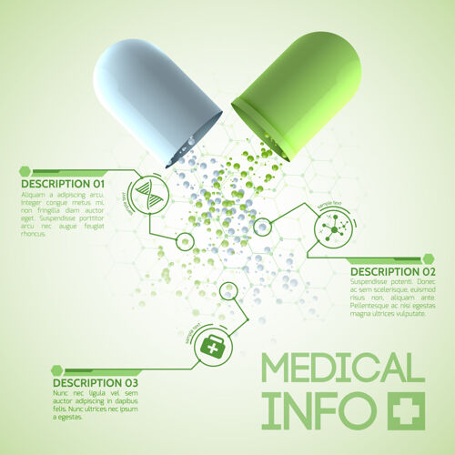 包装医疗设计海报与原来的药用胶囊组成的绿色和白色部分药品海报设计