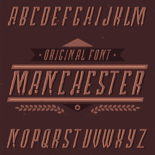 字母名为曼彻斯特的复古标签字体Typescript字母手写