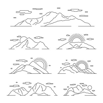 轮廓线性山插图线性山阿尔卑斯山景观集线性景观与山岩冒险雪岩石
