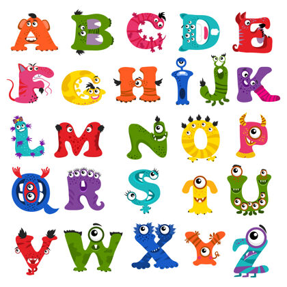 知识有趣的怪物字母表给孩子们抽象孩子字母