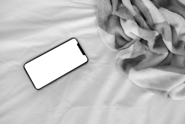 电话顶视图移动床上设备模型白色卧室