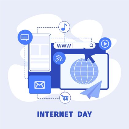 虚拟平面互联网日插画平面设计互联网日网络空间