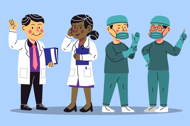 健康卡通医生和护士危险流感卡通