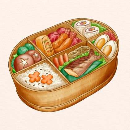 日本水彩便当盒美味佳肴外卖餐食份量