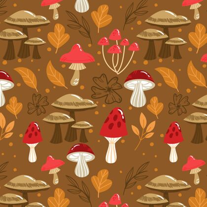 手绘手绘蘑菇图案真菌图案图案设计