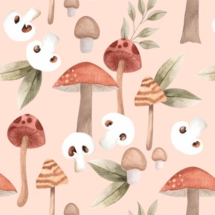 图案收藏手绘蘑菇图案水彩手绘蘑菇