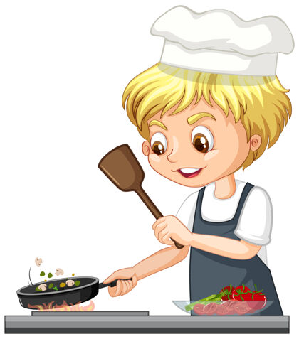 男人卡通人物厨师男孩做饭围裙童年小