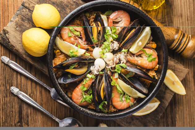 典型美味的西班牙海鲜饭地中海美味传统