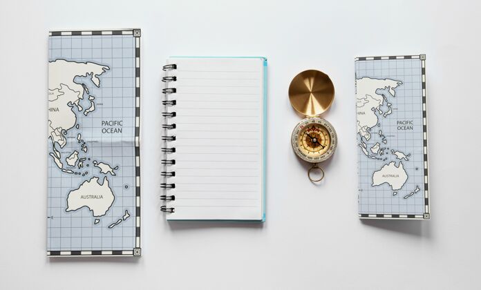 笔记本用地图和笔记本整理项目水平物体